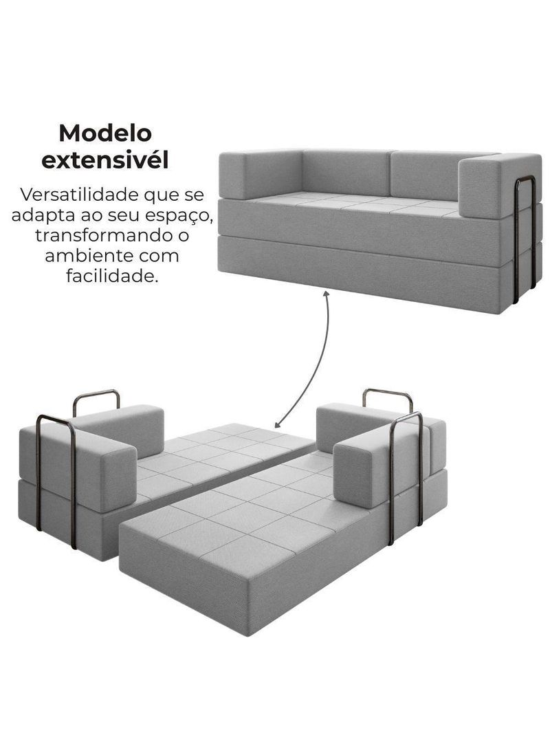 Sofa Cama Modular 2 Lugares 180 Cm Monaco Linho Cinza Vconcept Cinza