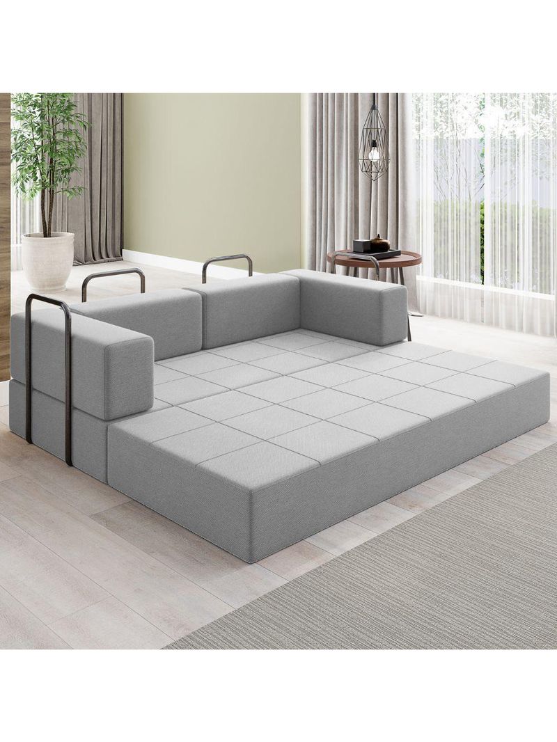 Sofa Cama Modular 2 Lugares 180 Cm Monaco Linho Cinza Vconcept Cinza