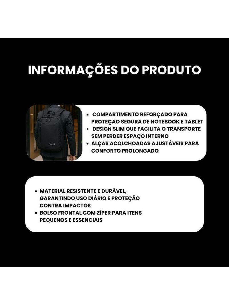Mochila Slim Masculina Feminina Executiva Reforçada Notebook 16 E Tablet - Santiago - Cruzeiro Mtr2