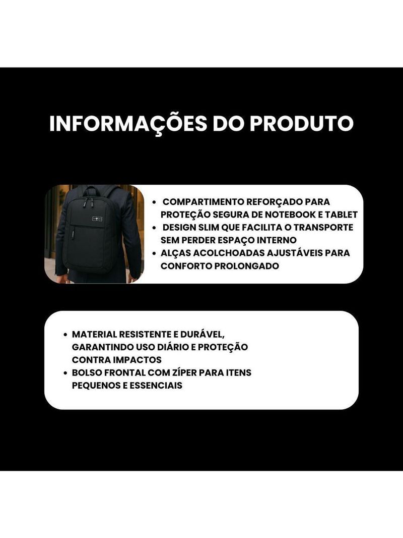 Mochila Slim Masculina Feminina Executiva Reforçada Notebook 16 E Tablet - Santiago - Cruzeiro Mtr1