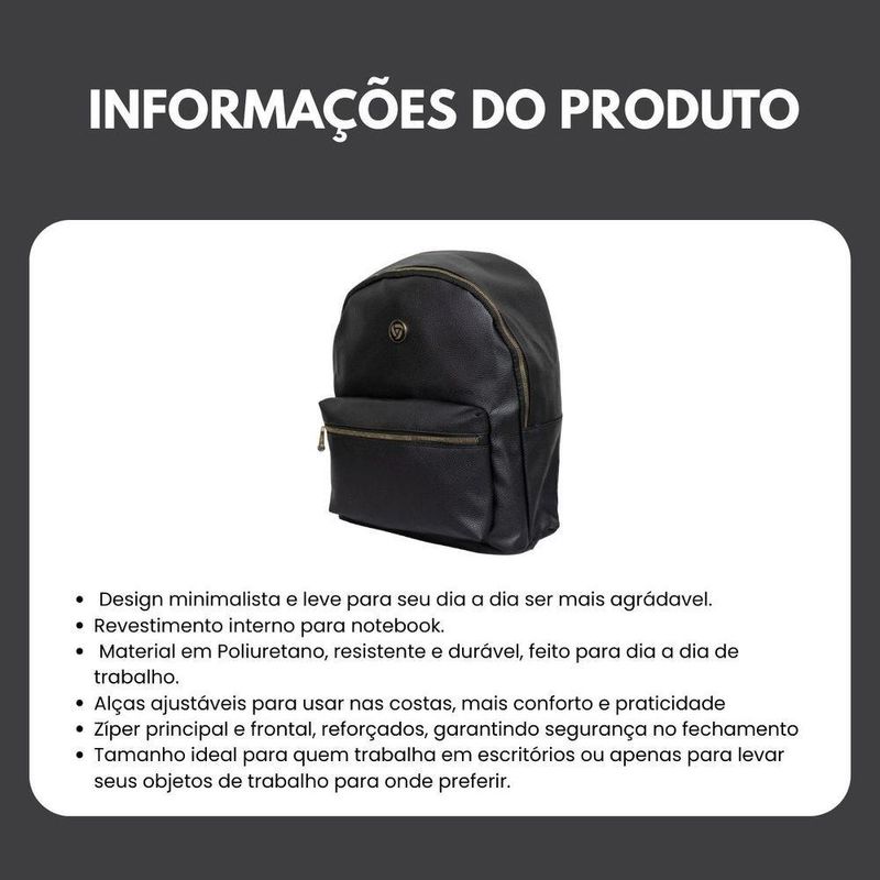 Mochila Feminina Preta Média Executiva Casual Social Resistente Em Poliuretano - Majestic - Yins Brasil - Preto Preto