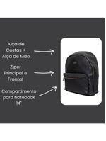Mochila Feminina Preta Média Executiva Casual Social Resistente Em Poliuretano - Majestic - Yins Brasil - Preto Preto