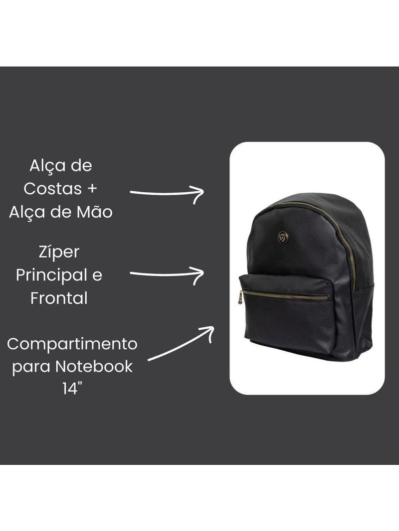 Mochila Feminina Preta Média Executiva Casual Social Resistente Em Poliuretano - Majestic - Yins Brasil - Preto Preto