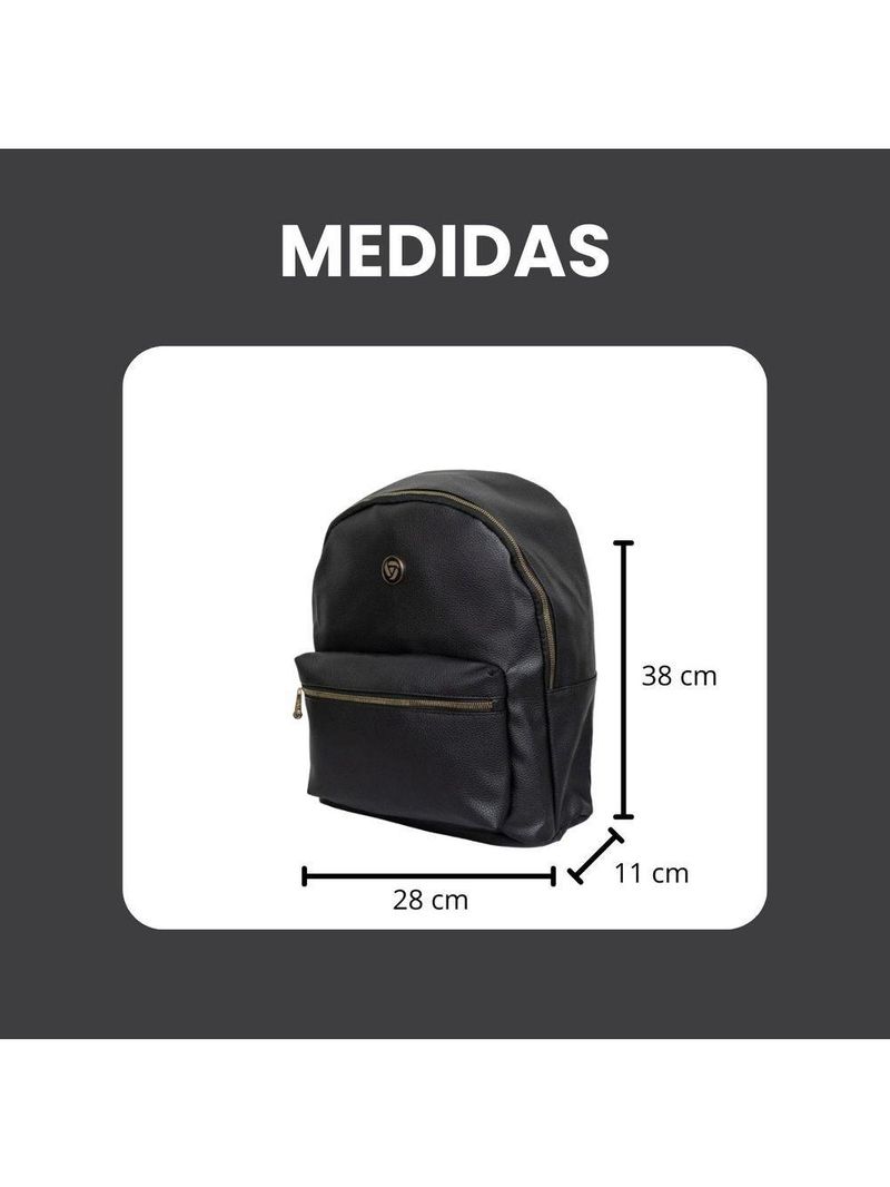 Mochila Feminina Preta Média Executiva Casual Social Resistente Em Poliuretano - Majestic - Yins Brasil - Preto Preto