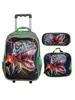 Kit Escolar Trex Para Meninos Mochila + Lancheira + Estojo Reforçada Resistente 17' - Trex Attack Verde Escuro