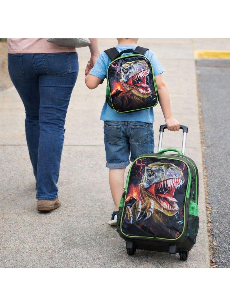 Kit Escolar Trex Para Meninos Mochila + Lancheira + Estojo Reforçada Resistente 17' - Trex Attack Verde Escuro