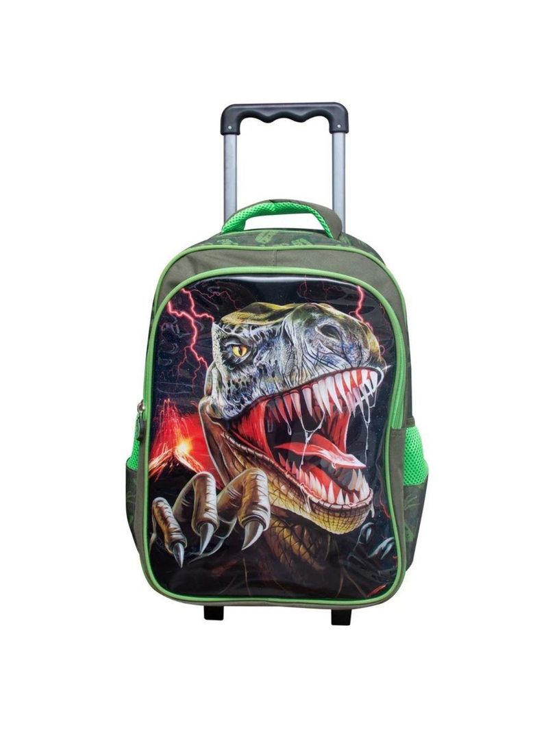 Kit Escolar Trex Para Meninos Mochila + Lancheira + Estojo Reforçada Resistente 17' - Trex Attack Verde Escuro