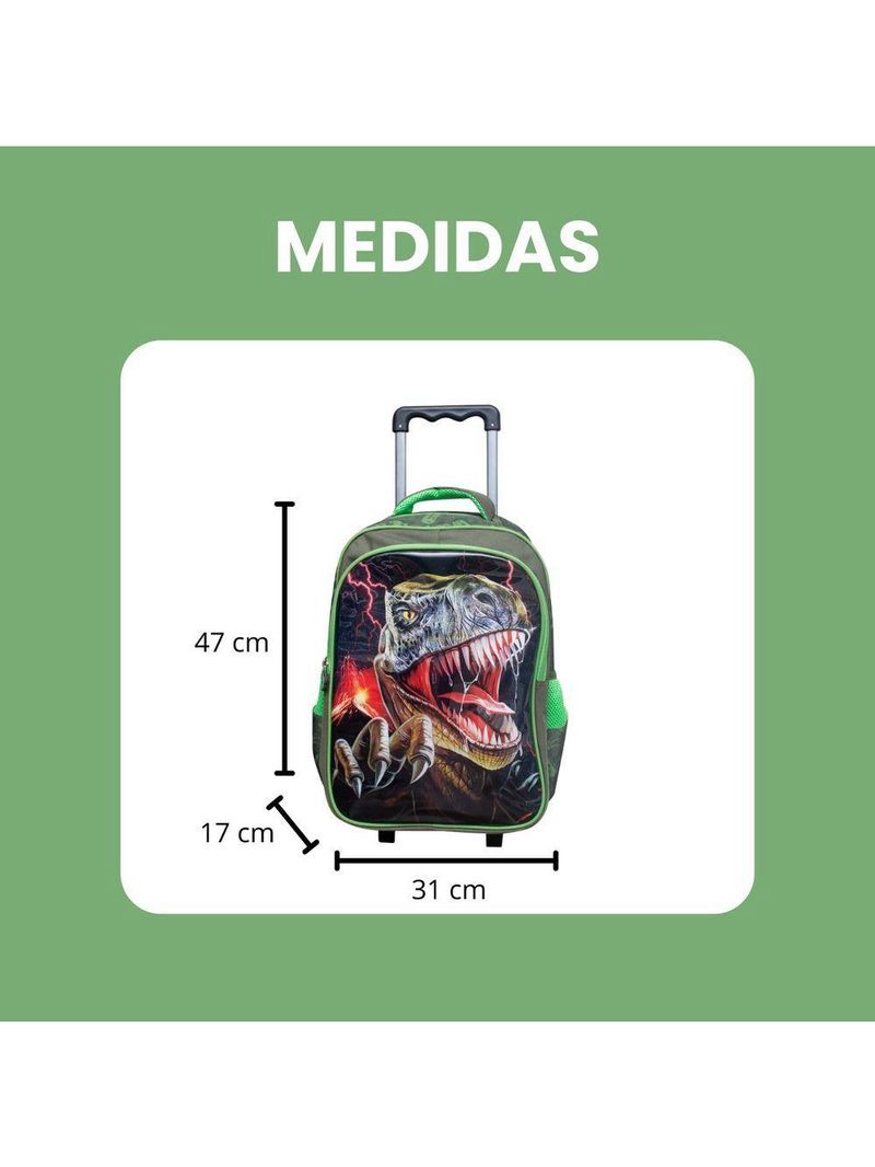 Kit Escolar Trex Para Meninos Mochila + Lancheira + Estojo Reforçada Resistente 17' - Trex Attack Verde Escuro