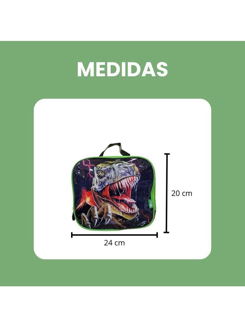 Kit Escolar Trex Para Meninos Mochila + Lancheira + Estojo Reforçada Resistente 17' - Trex Attack Verde Escuro