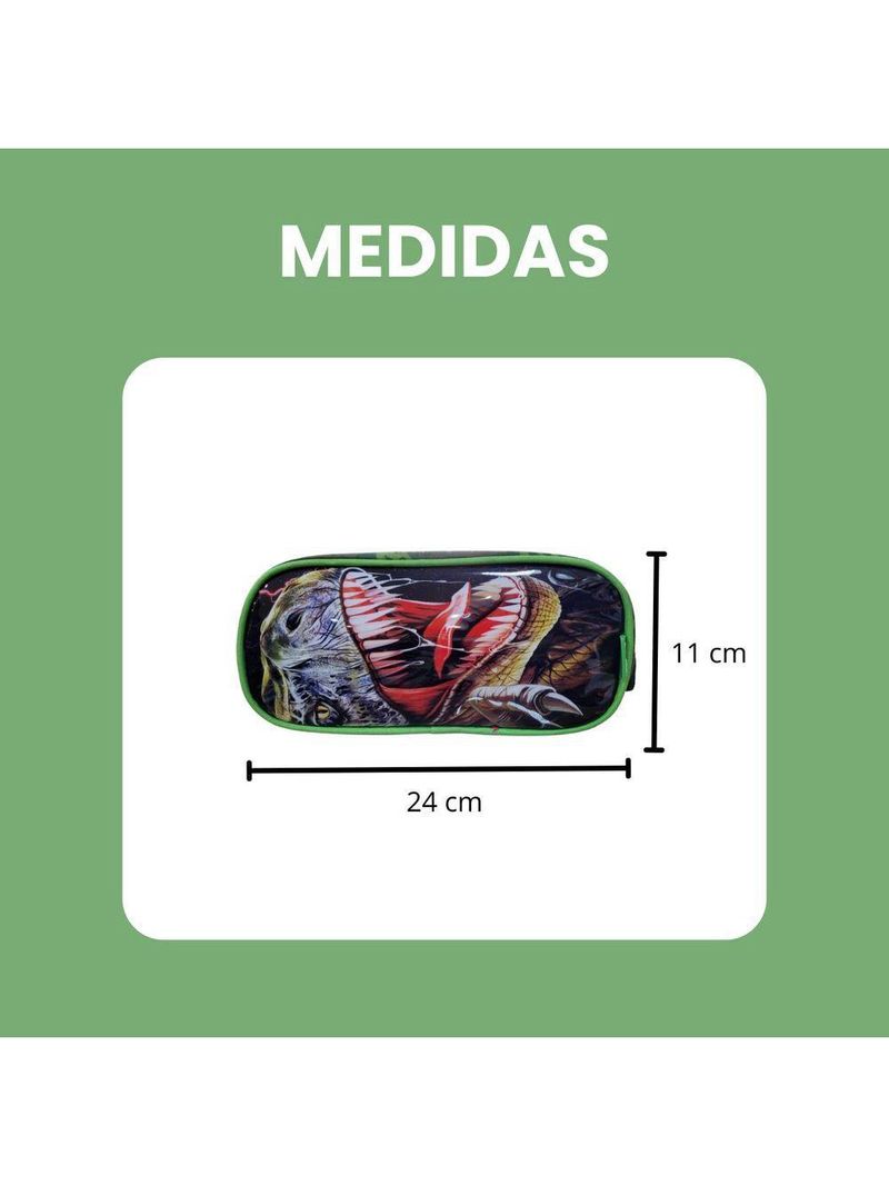Kit Escolar Trex Para Meninos Mochila + Lancheira + Estojo Reforçada Resistente 17' - Trex Attack Verde Escuro