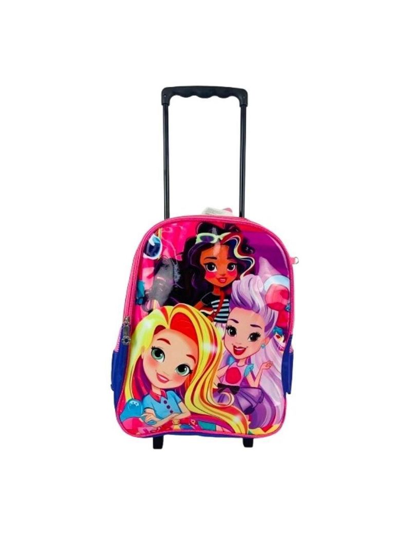 Kit Mochila Infantil Com Rodinhas Princesas Bolsa Escolar Estojo Lancheira Térmica Rosa Impermeavel