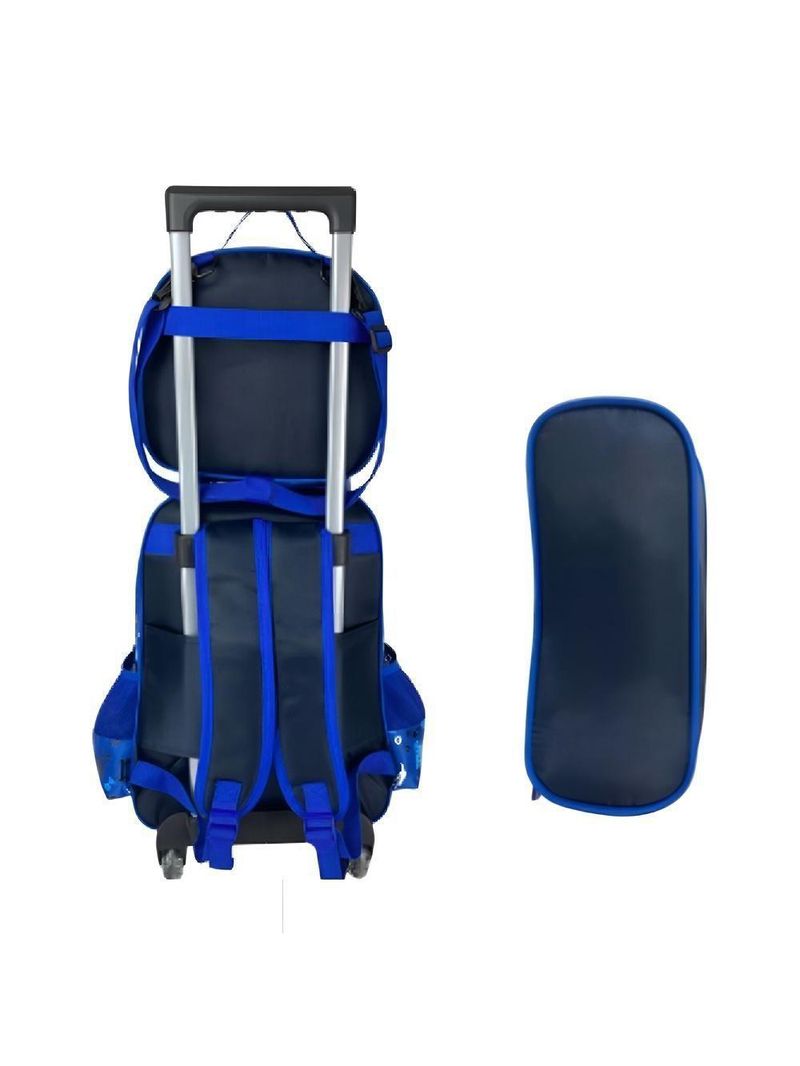Kit Mochila Infantil Com Rodinhas Carros Escolar Estojo Lancheira Térmica Bolsa Carrinho Impermeavel