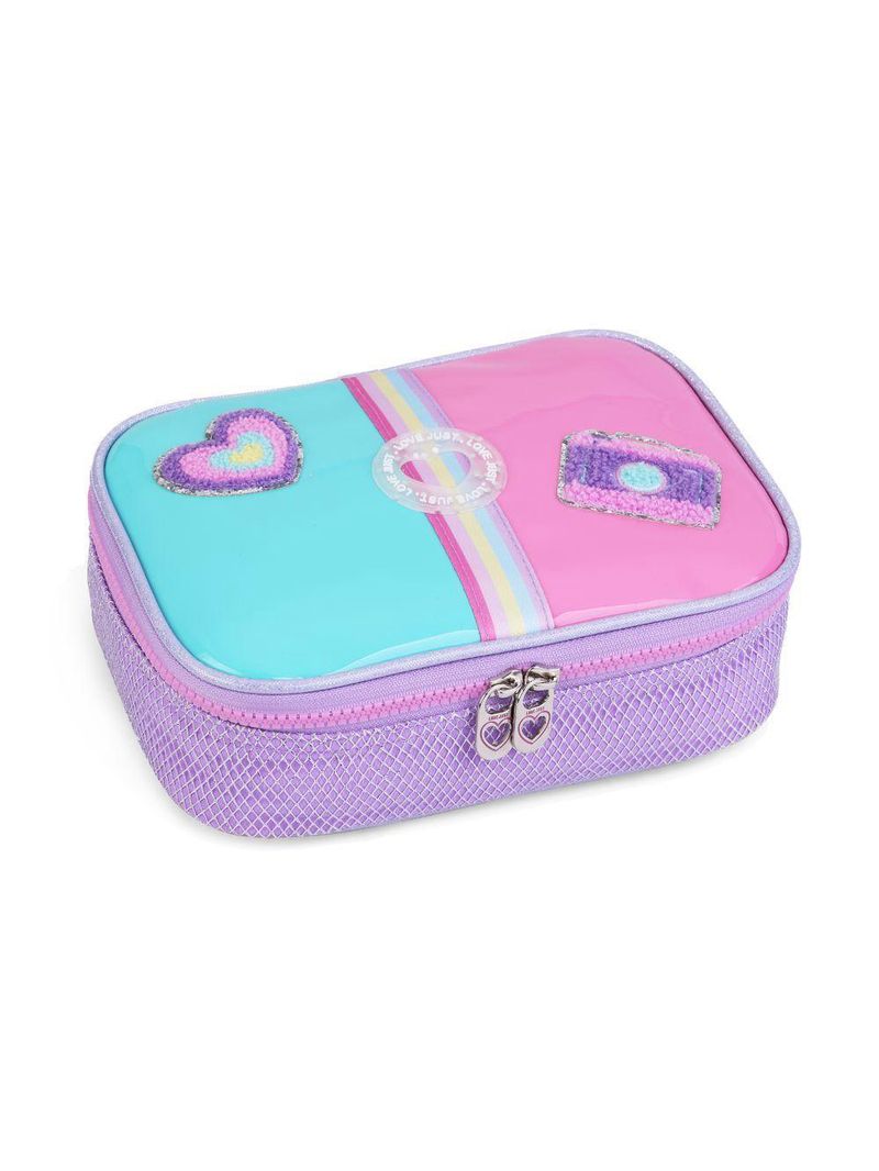 Kit Mochila De Rodinhas + Lancheira + Estojo Just Love Rainbow Chaveiro Denlex