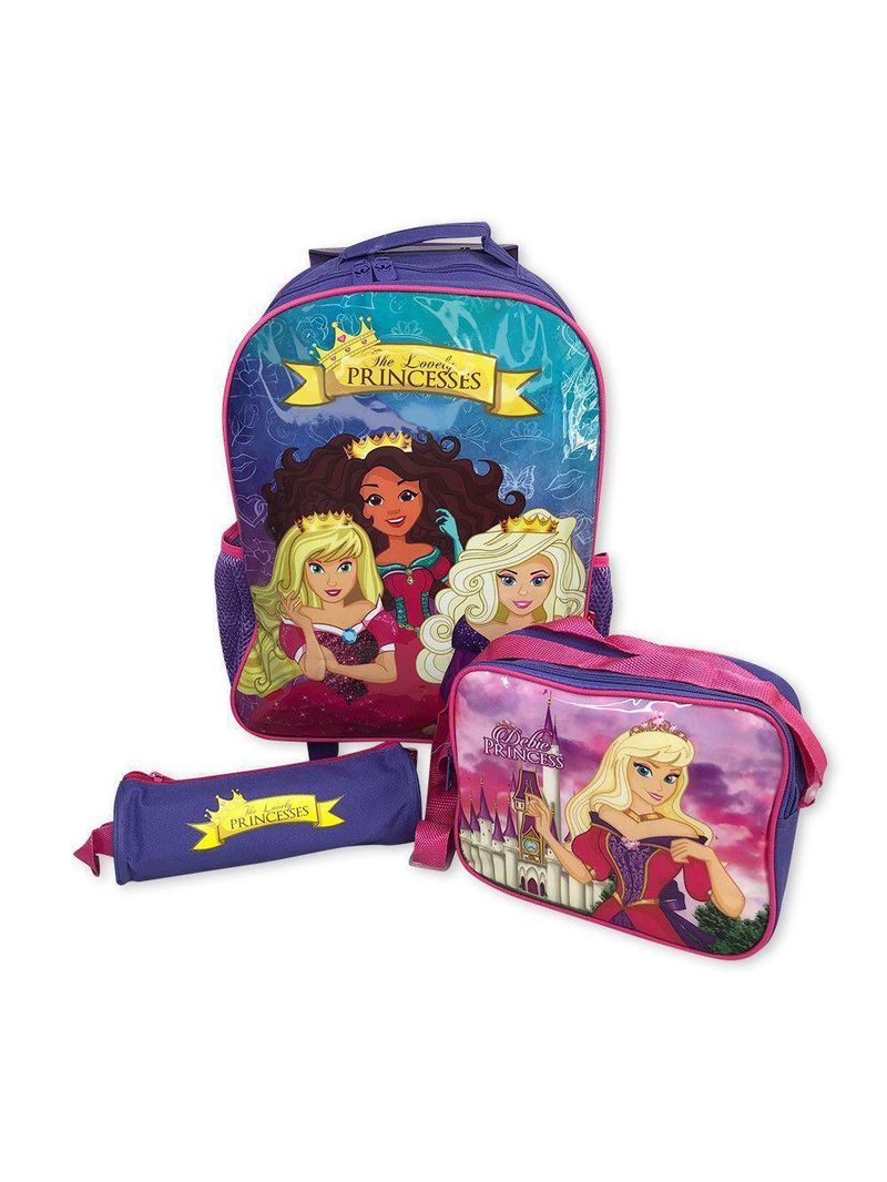 Kit Completo Escolar Princesas Mochila De Rodinhas Lancheira Térmica Estojo