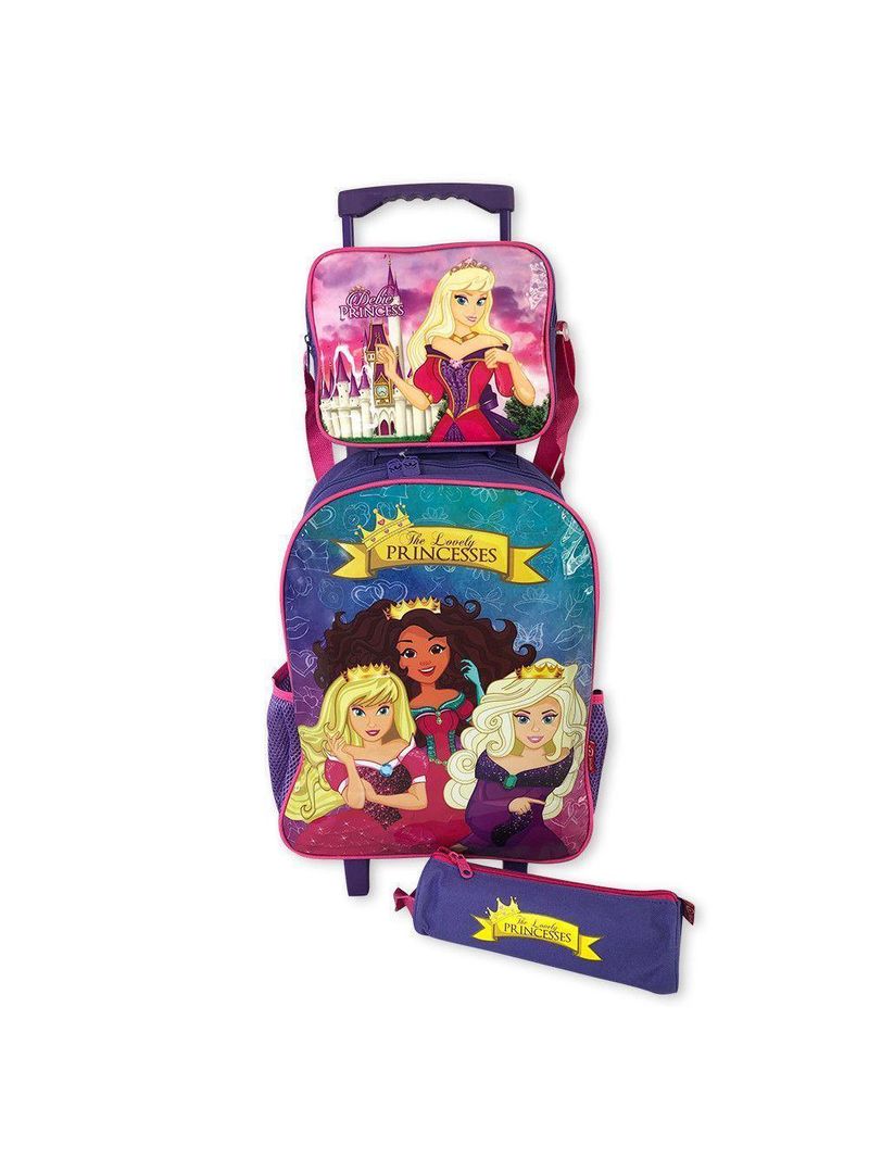 Kit Completo Escolar Princesas Mochila De Rodinhas Lancheira Térmica Estojo