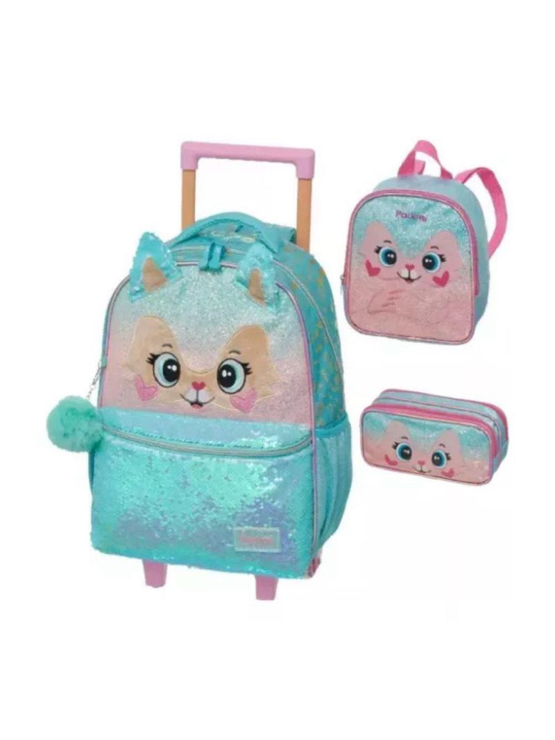 Kit Mochila Rodinhas + Lancheira + Estojo Pack Me Fox Pacific