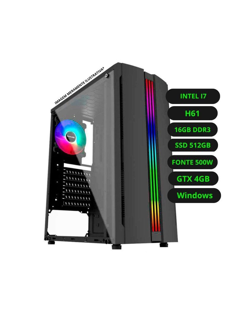 Computador Cpu Gamer Intel Core I7 H61 16gb Ddr3 Ssd 512gb Gtx 4gb Wifi Windows