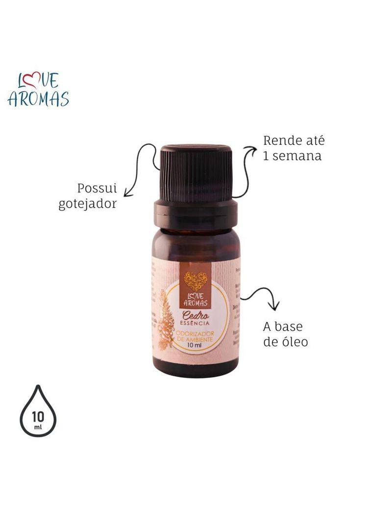 Essência Aromática Cedro 10ml Love Aromas Para Difusor Elétrico