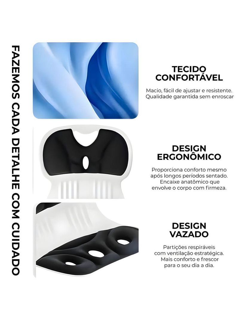 Almofada De Apoio Lombar Cadeira Correção De Coluna G - Azul