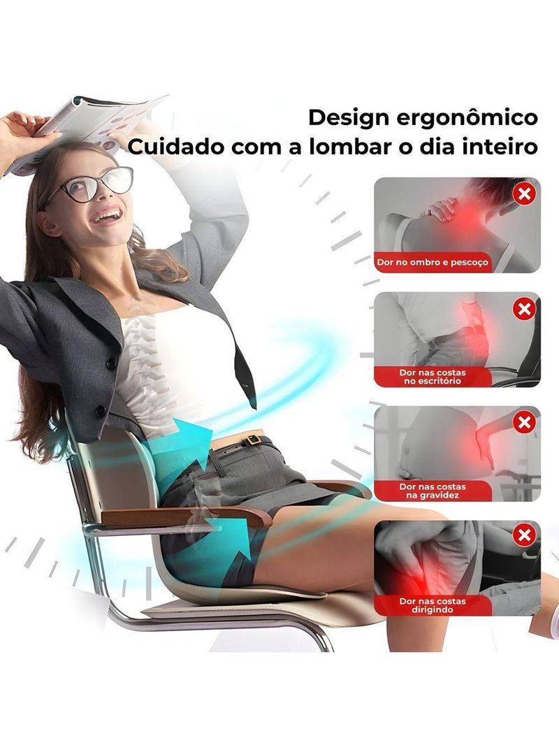 Almofada De Apoio Lombar Cadeira Correção De Coluna G - Azul