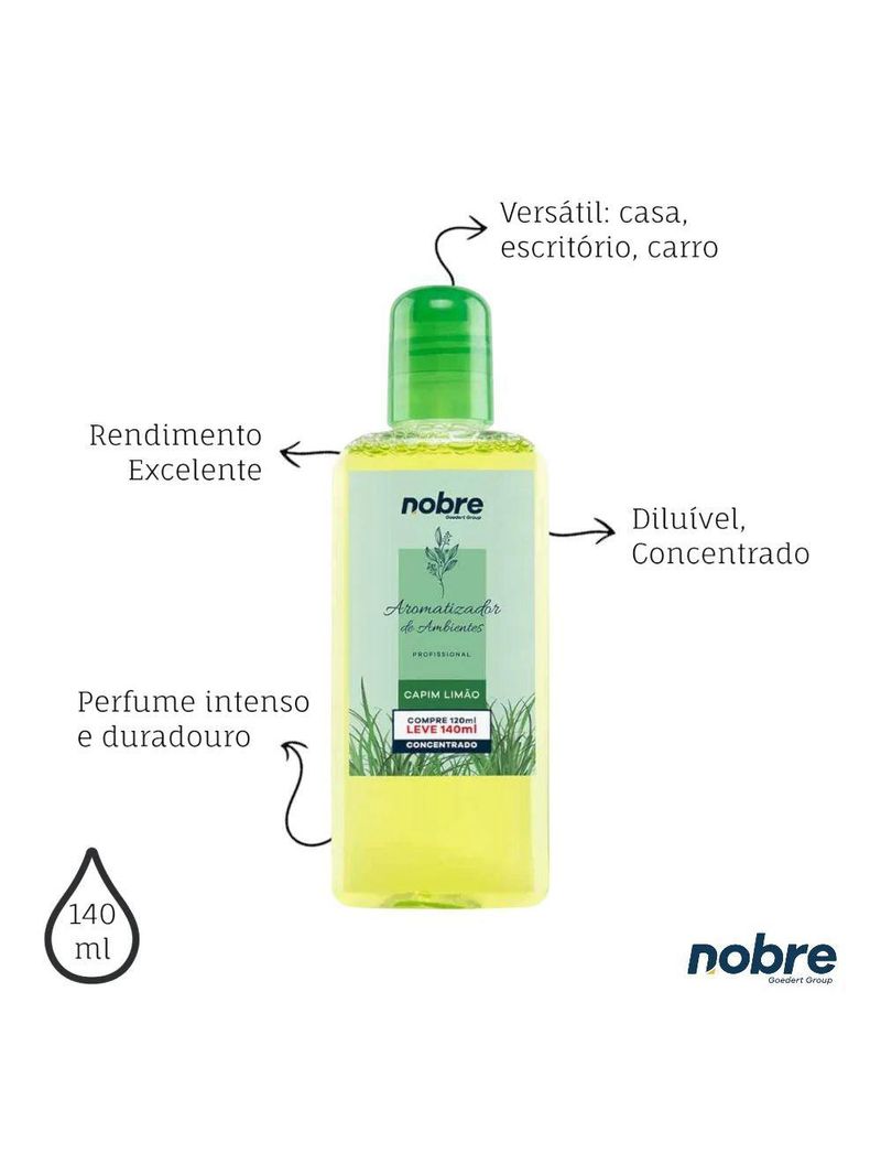 Aromatizante De Ambiente 140ml Nobre - Capim Limão Concentrado, Perfume Duradouro
