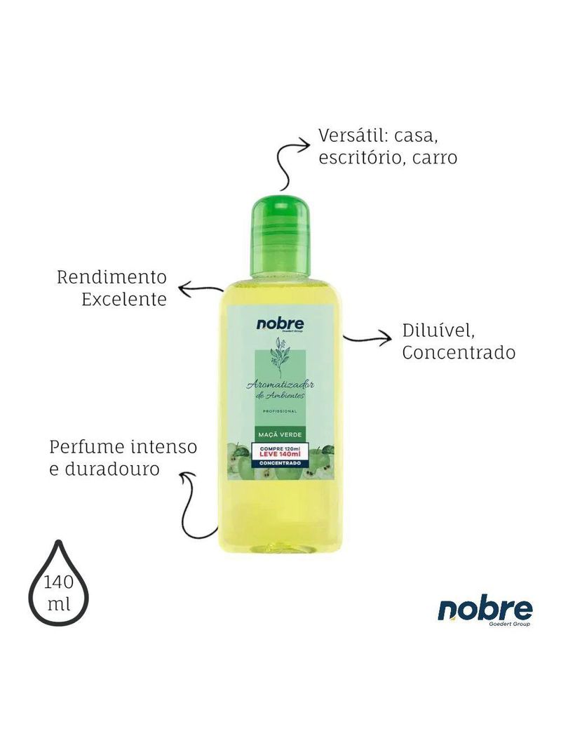 Aromatizante De Ambiente 140ml Nobre - Maçã Verde Concentrado, Perfume Duradouro