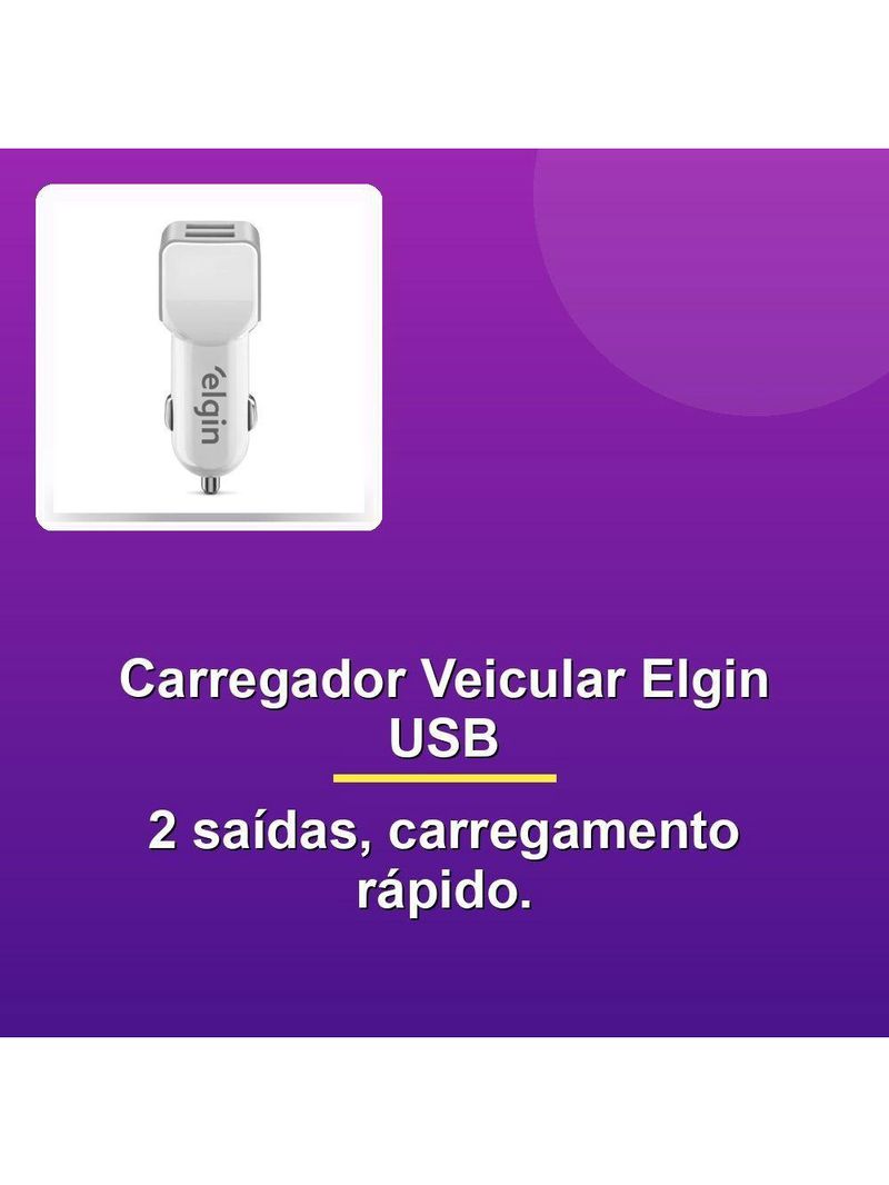 Carregador Veicular Elgin Usb 12v 2 Saídas