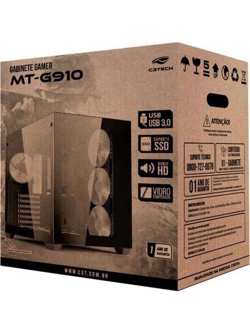 Gabinete Gamer C3tech Aquarius Mt-g910 Preto