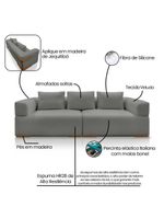Sofá 3 Lugares 2,20m Em Tecido Veludo Com Aplique Em Madeira – Scott Lucadi Cinza