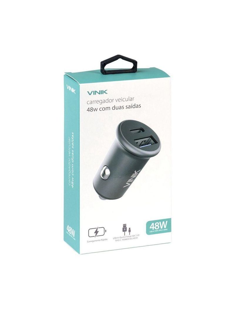 Carregador Veicular 48w 2 Saídas 1 Usb 12v E 1 Tipo-c 9v