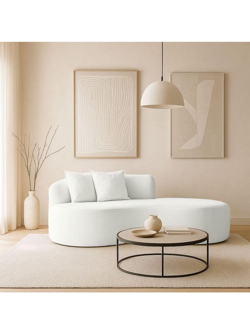 Sofá Moderno 2 Lugares Sala E Recepção Bouclé Cor:branco