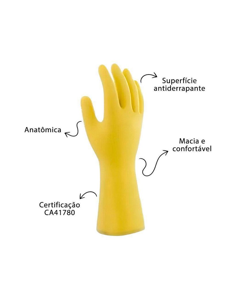 Kit 3 Pares De Luvas Nobre Látex M P- Agentes Químicos Resistente E Segura Amarelo