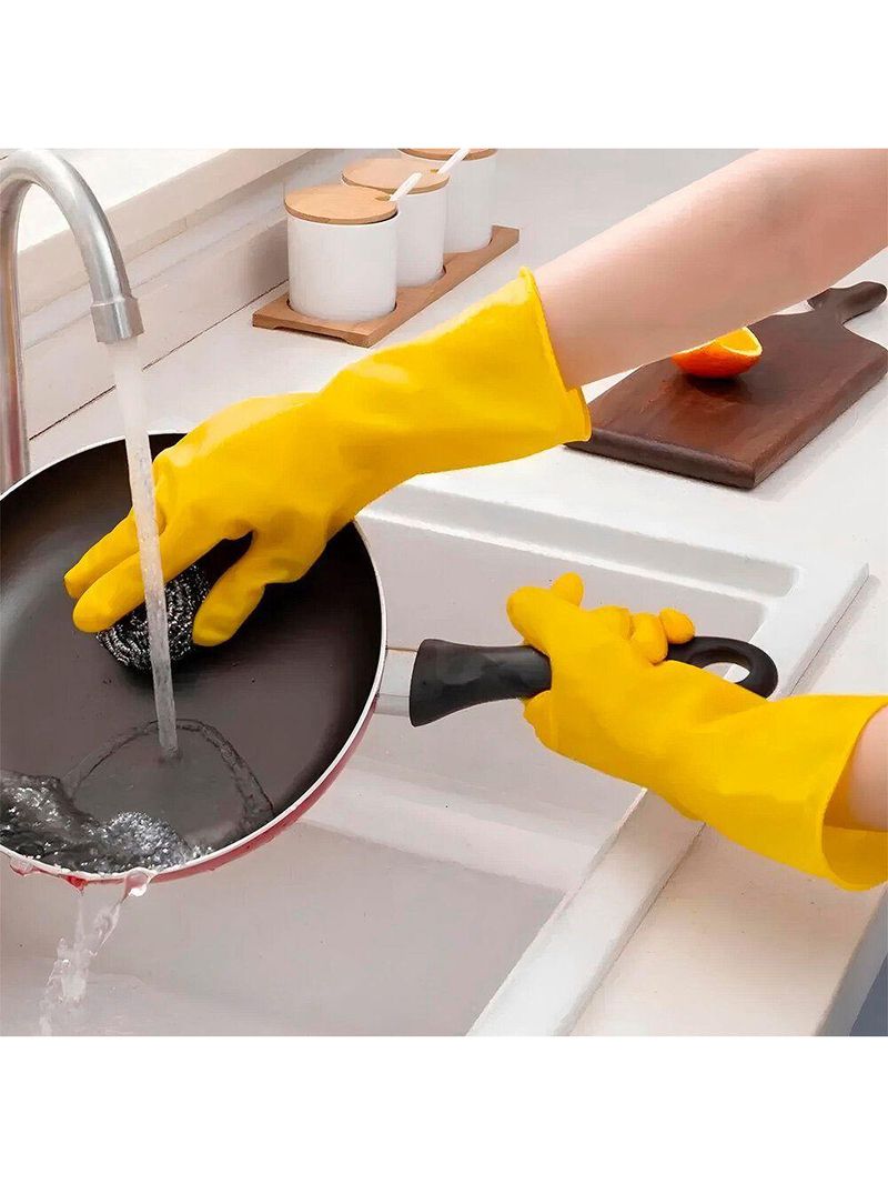 Kit 3 Pares De Luvas Nobre Látex M P- Agentes Químicos Resistente E Segura Amarelo