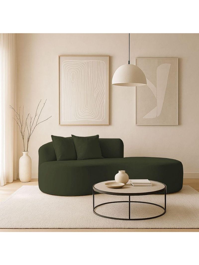 Sofá Moderno 2 Lugares Sala E Recepção Bouclé Cor:verde Musgo