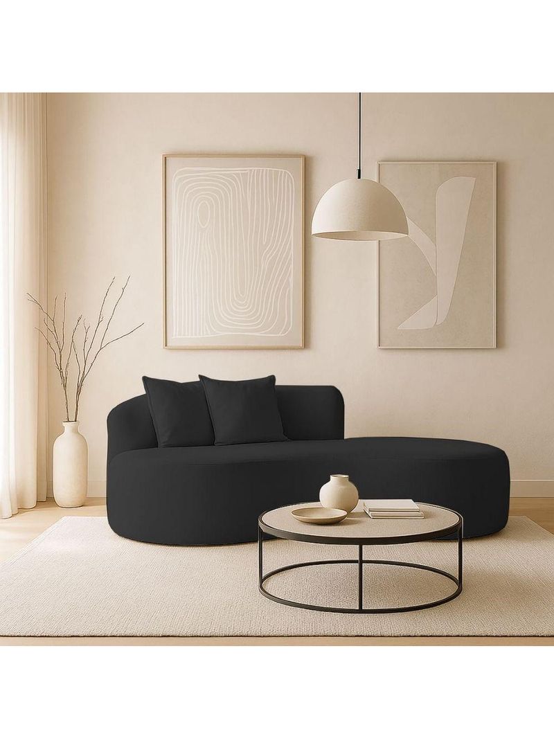 Sofá Moderno 2 Lugares Sala E Recepção Bouclé Cor:preto