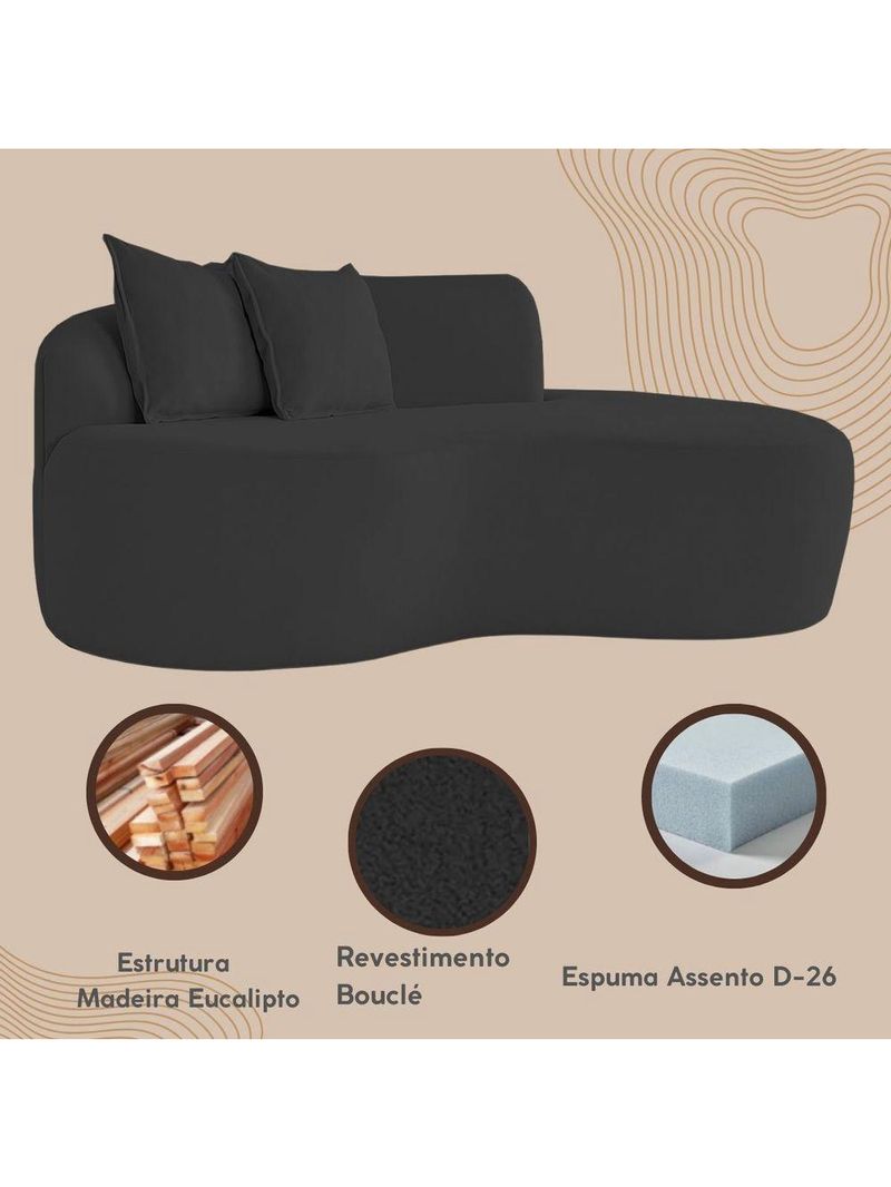 Sofá Moderno 2 Lugares Sala E Recepção Bouclé Cor:preto