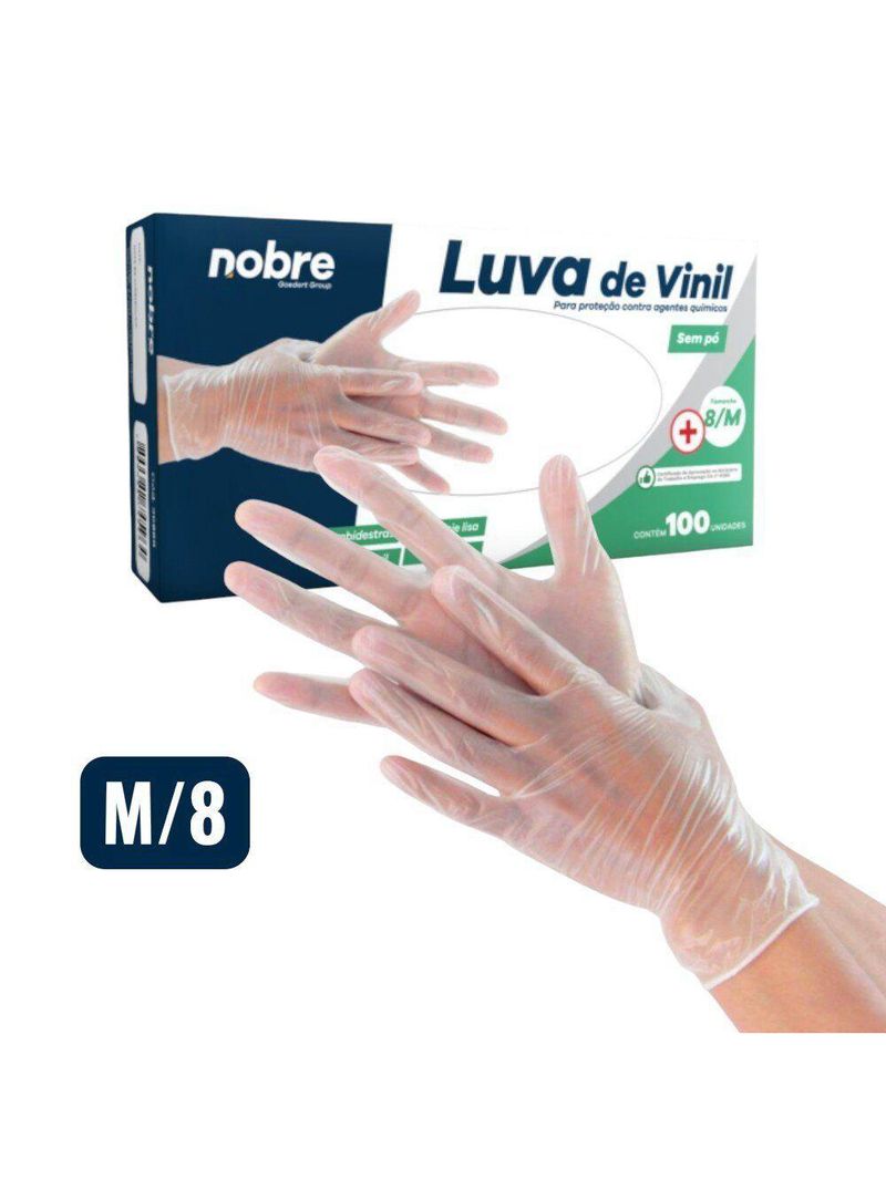 Caixa Com 100 Luvas Vinil S- Pó M Nobre Ca 41265 P- Químicos E Saúde Transparente