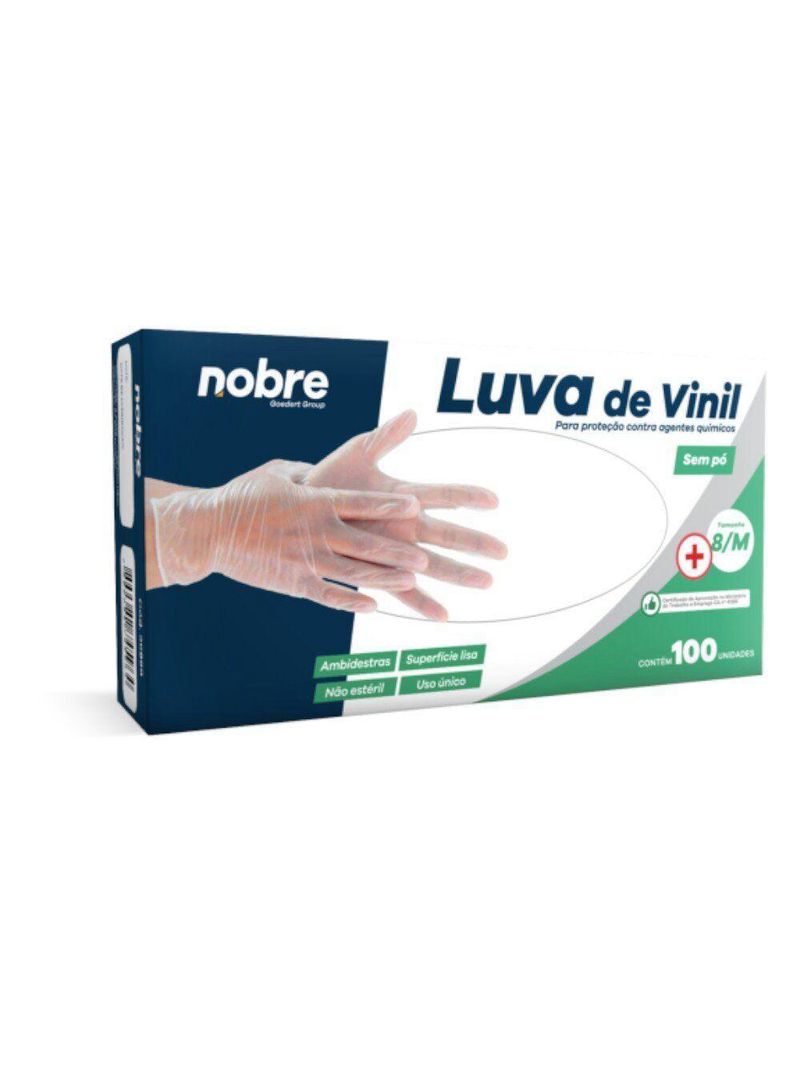 Caixa Com 100 Luvas Vinil S- Pó M Nobre Ca 41265 P- Químicos E Saúde Transparente
