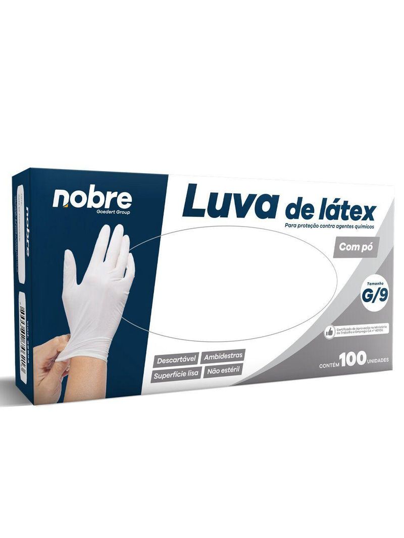 Caixa Com 100 Luvas Látex Com Pó G Nobre Saúde E Químicos Descartável Branca