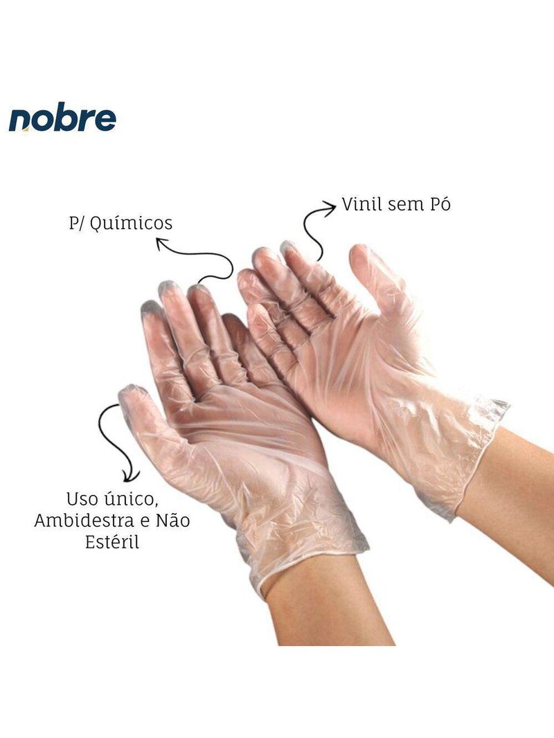Caixa Com 100 Luvas Vinil S- Pó P Nobre Ca 41265 P- Químicos E Saúde Transparente