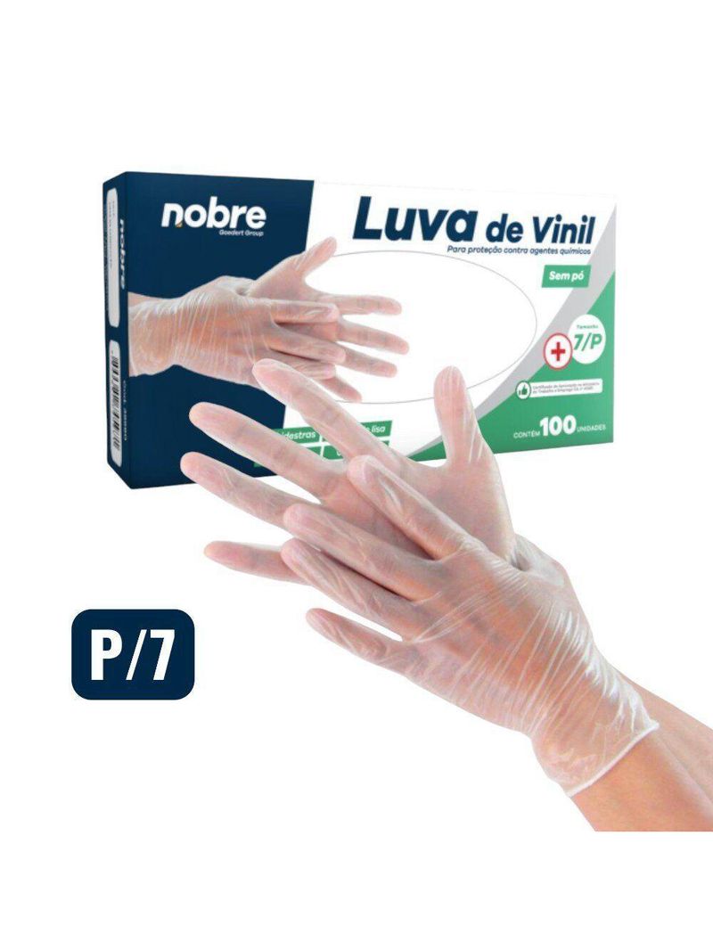 Caixa Com 100 Luvas Vinil S- Pó P Nobre Ca 41265 P- Químicos E Saúde Transparente