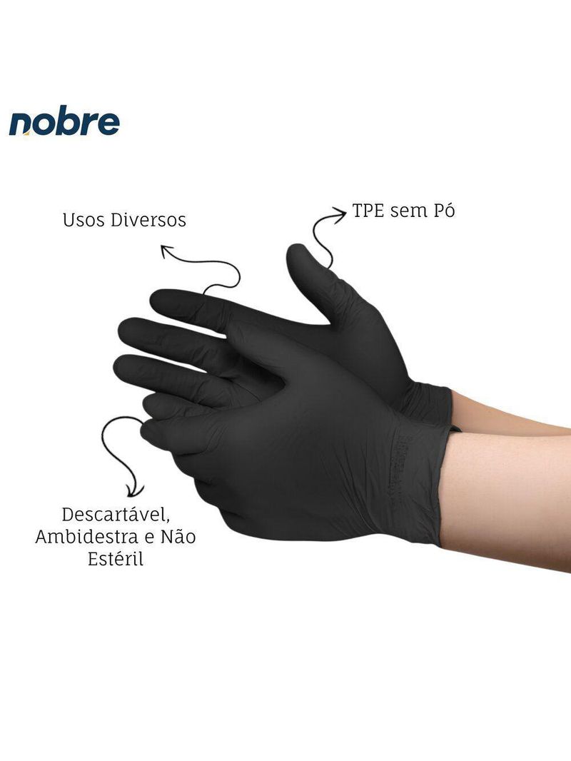 Caixa Com 100 Luvas Tpe Sem Pó Descartável P Preta Nobre Nobreflex Para Alimentos