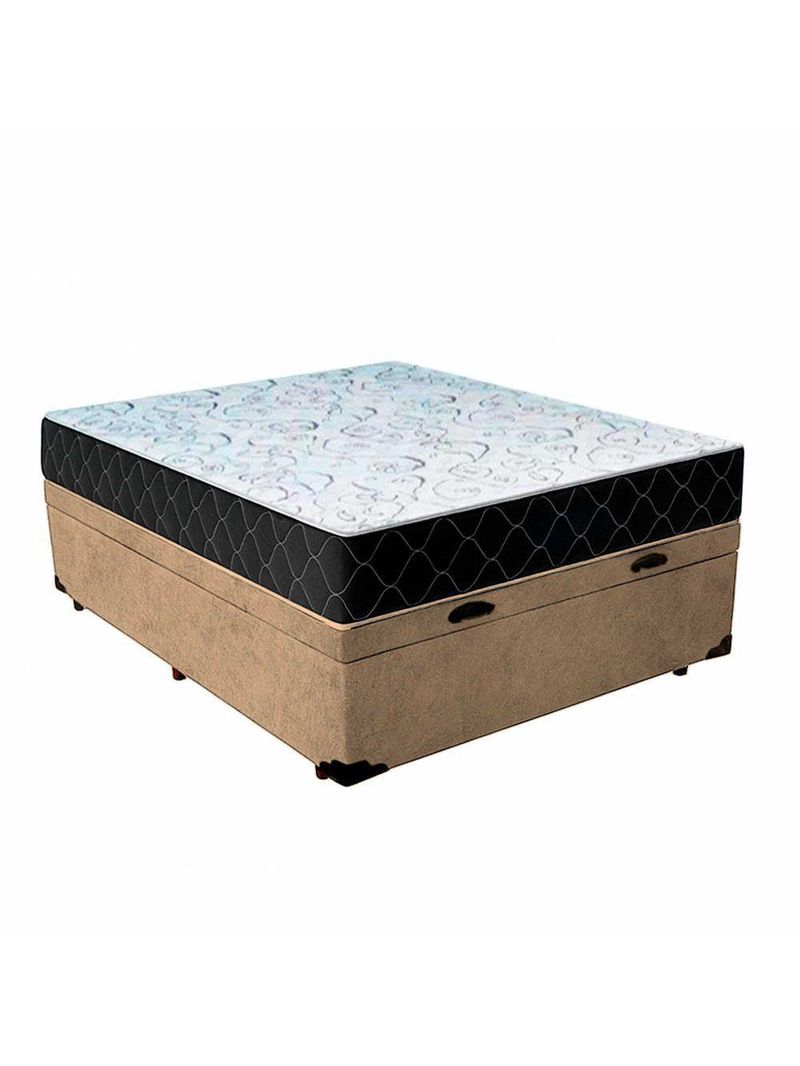 Cama Box Baú Casal 138 Suede Bege Com Colchão Espuma D33 Marrocos 30cm