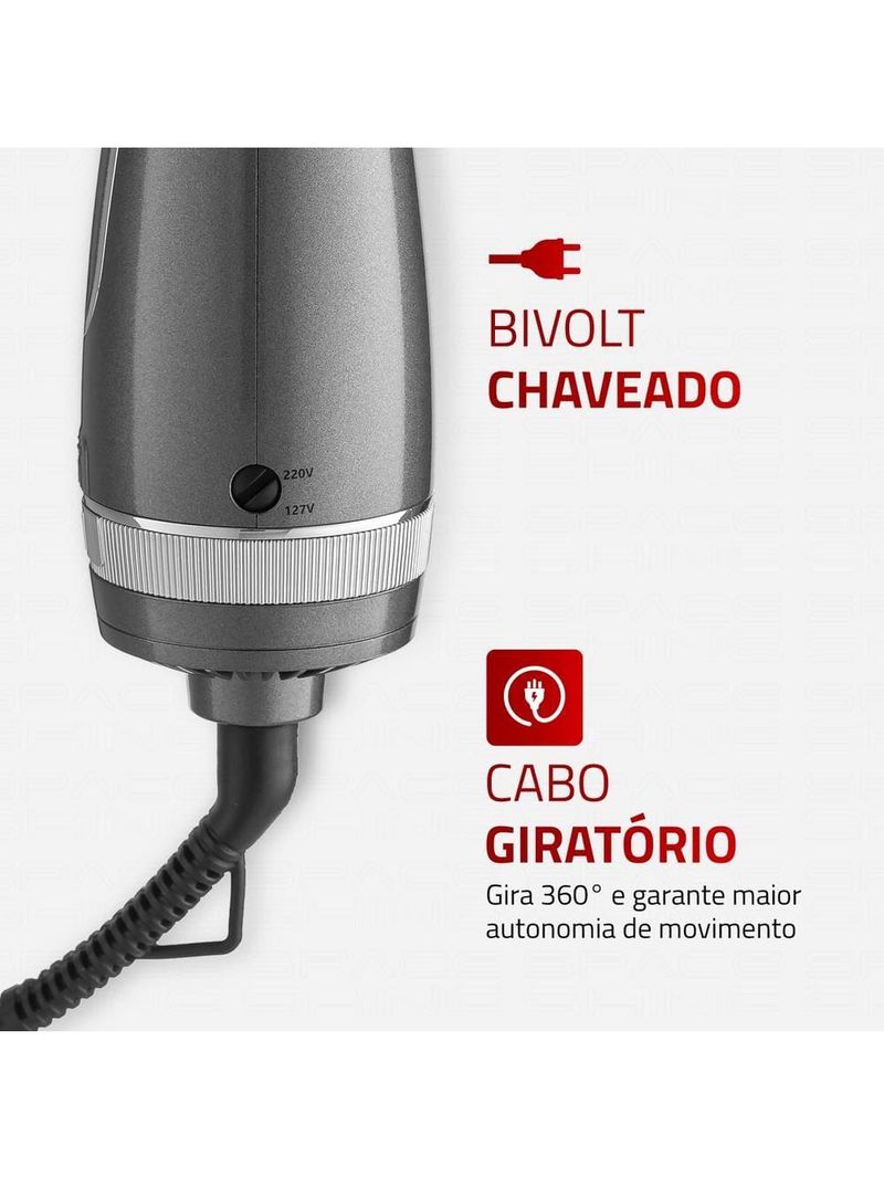 Escova secadora mondial space shine es-20 tourmaline Íon 1300w bivolt grafite