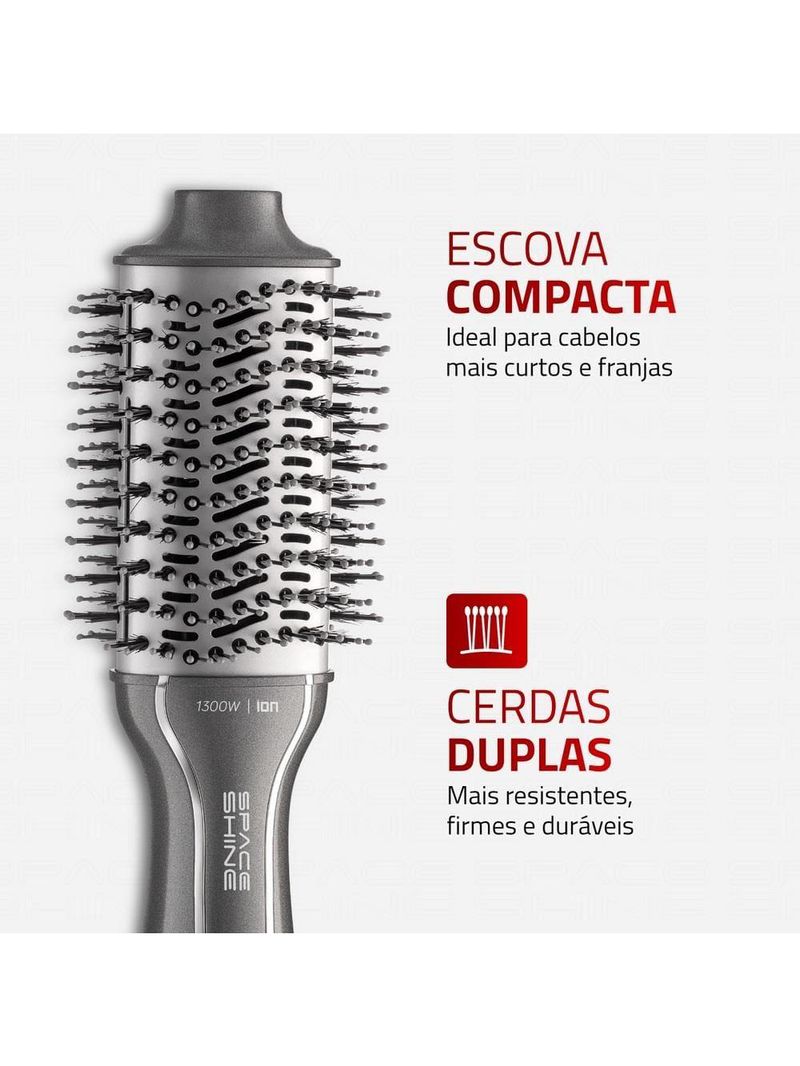 Escova secadora mondial space shine es-20 tourmaline Íon 1300w bivolt grafite