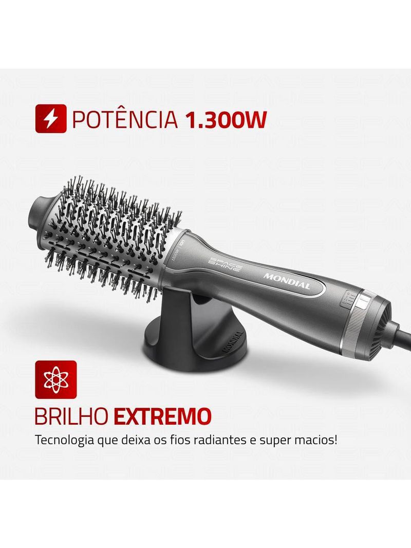 Escova secadora mondial space shine es-20 tourmaline Íon 1300w bivolt grafite