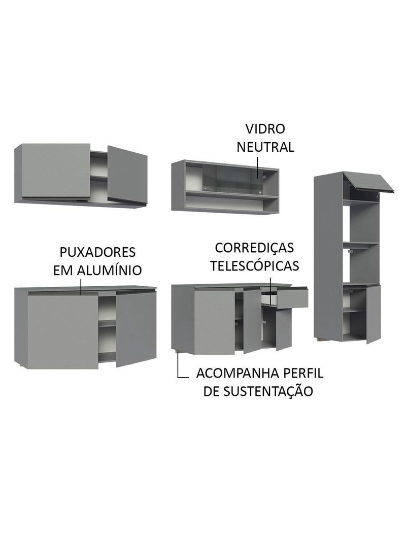 Armário de cozinha completa 300 cm suspenso nice madesa 03