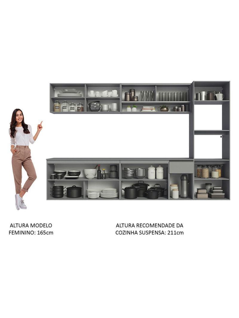 Armário de cozinha completa 300 cm suspenso nice madesa 03