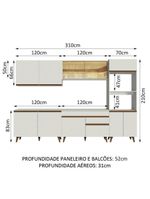 Armário de cozinha completa 310cm branco reims madesa xa01