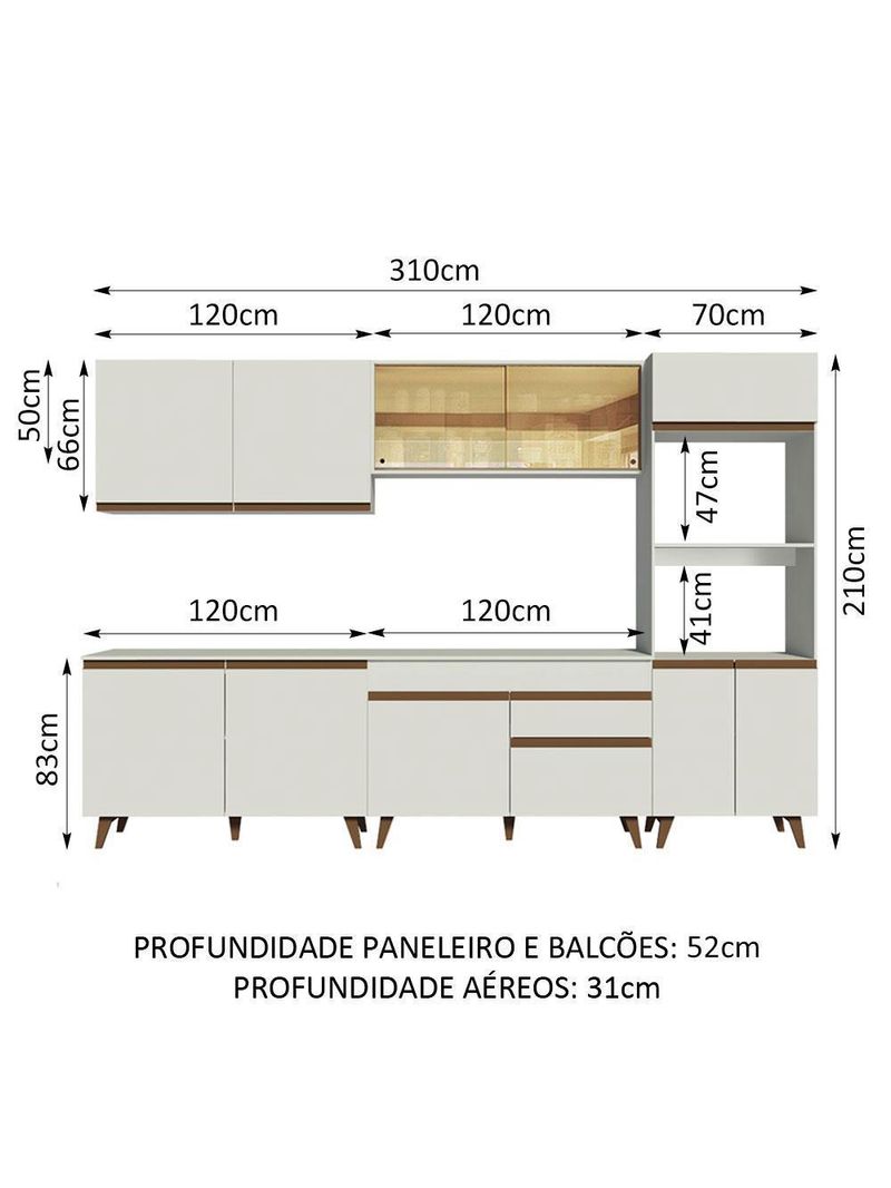 Armário de cozinha completa 310cm branco reims madesa xa01